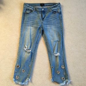 Celebrity Pink Ankle Straight Fringe Jeans | Size 13/31 | Distressed Crop Denim